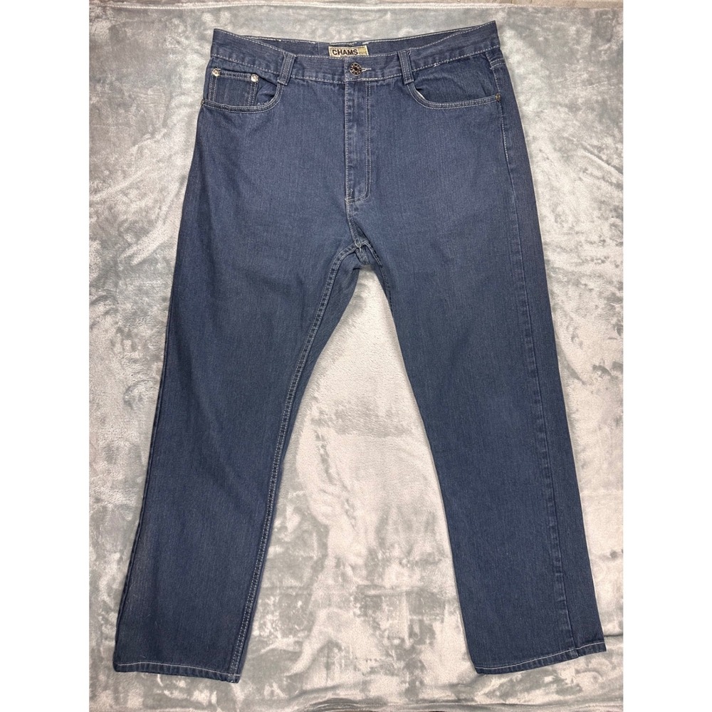 Chams Premium Mens Straight Leg Jeans Medium Wash Blue Denim Size 38x31 Cotton